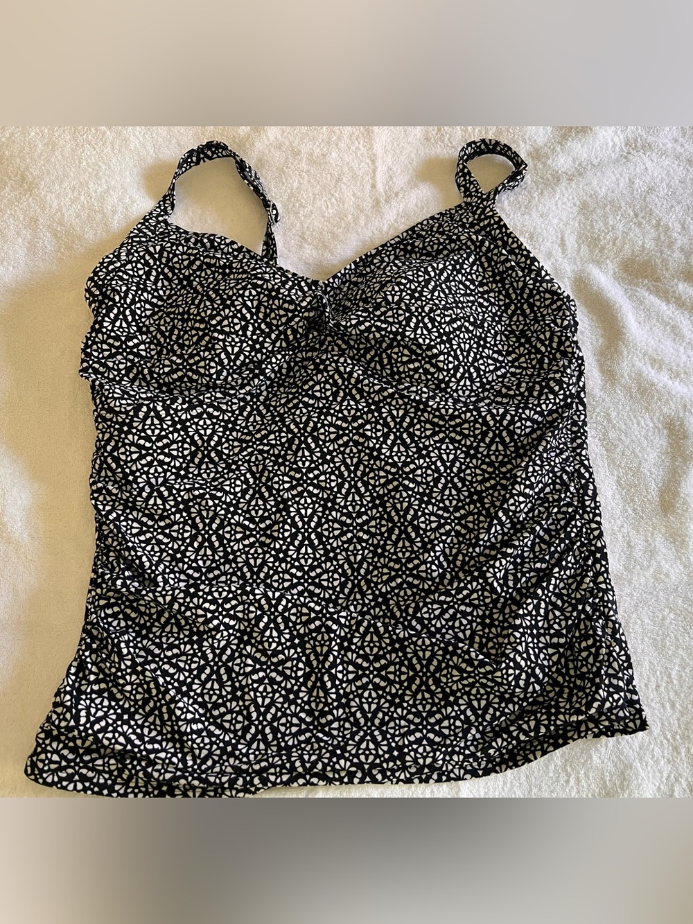 L.L. Bean Black and White Geometric Swim Tankini Top